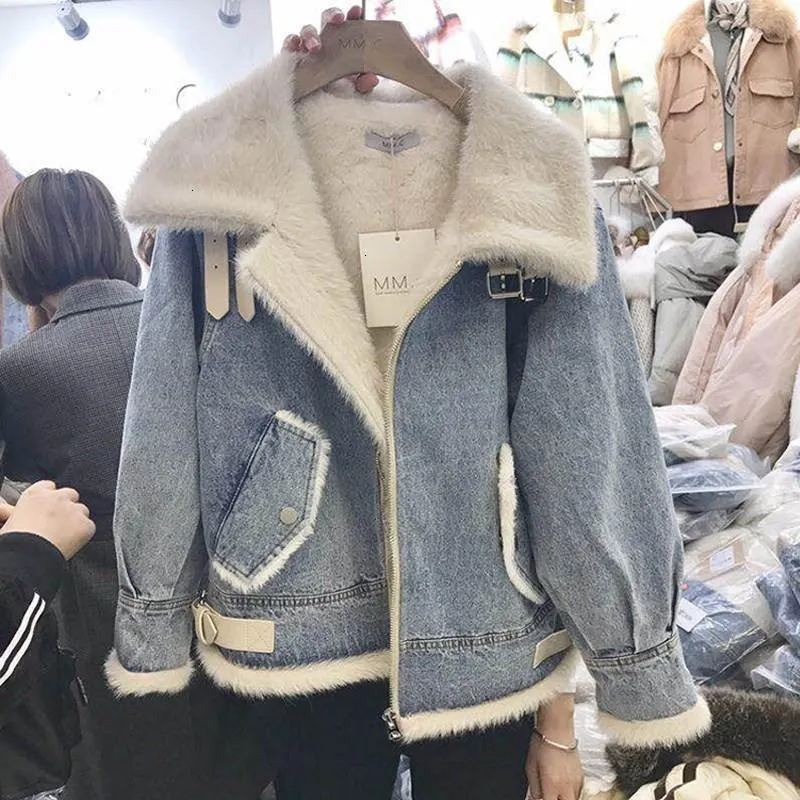 Womens Fur Faux Womens Winter Lamp Wool Liner Coat With Jeans Denim Jacket Turn Dowm Collar Outerwear Coats Basic Jackets Women Cowboy1 From 41 98 DHgate