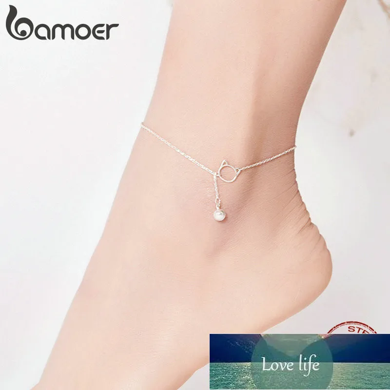 Bamoer Pé Jóias Anklet Simples Bell e Gato Pulseira Para O tornozelo Real Sólido 925 Sterling Prata Anklets para Mulheres SCT003 Preço de Fábrica Especialista Qualidade Mais Recente