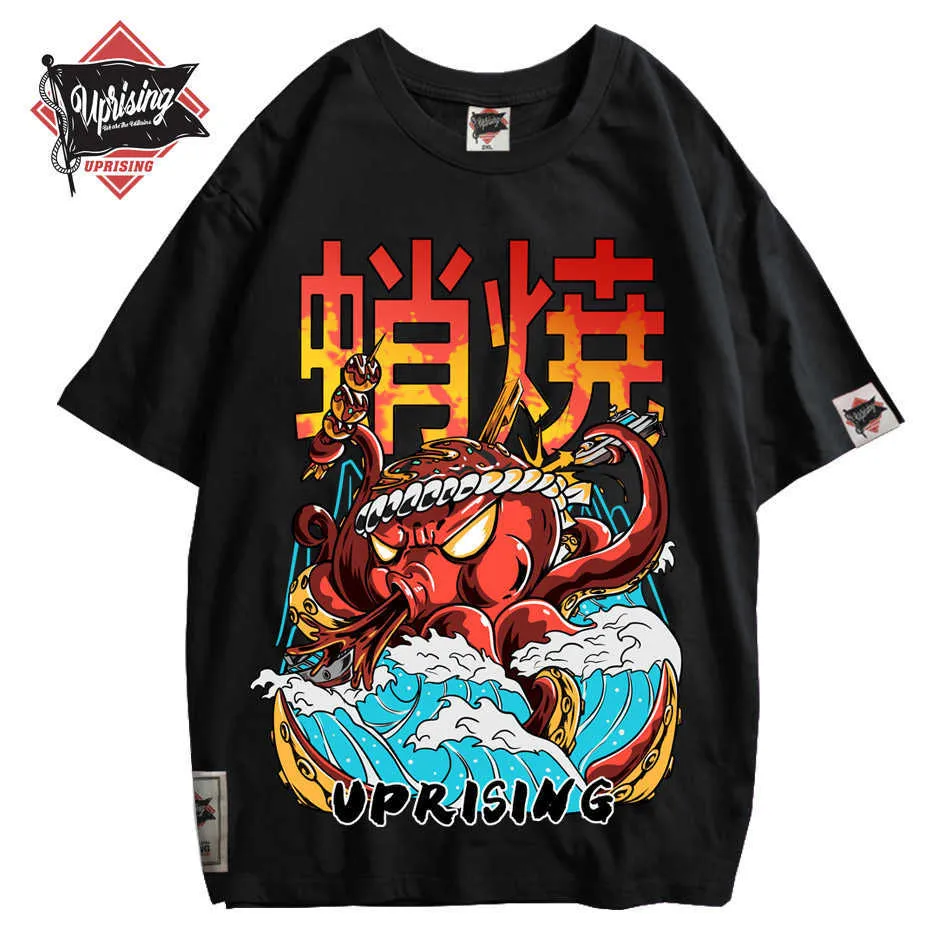 Hip Hop T Camiseta Streetwear Oversized Engraçado Octopus Homens Harajuku T-shirt Japonês Estilo Verão Tops Tees Algodão Anime Tshirt 210629