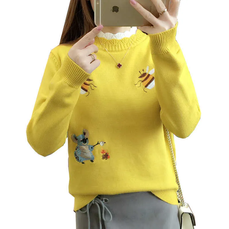 Gebreide coltrui vrouwen herfst winter 2020 nieuwe Koreaanse trui vrouwelijke lange mouw jumper geel pullover truien tops x0721