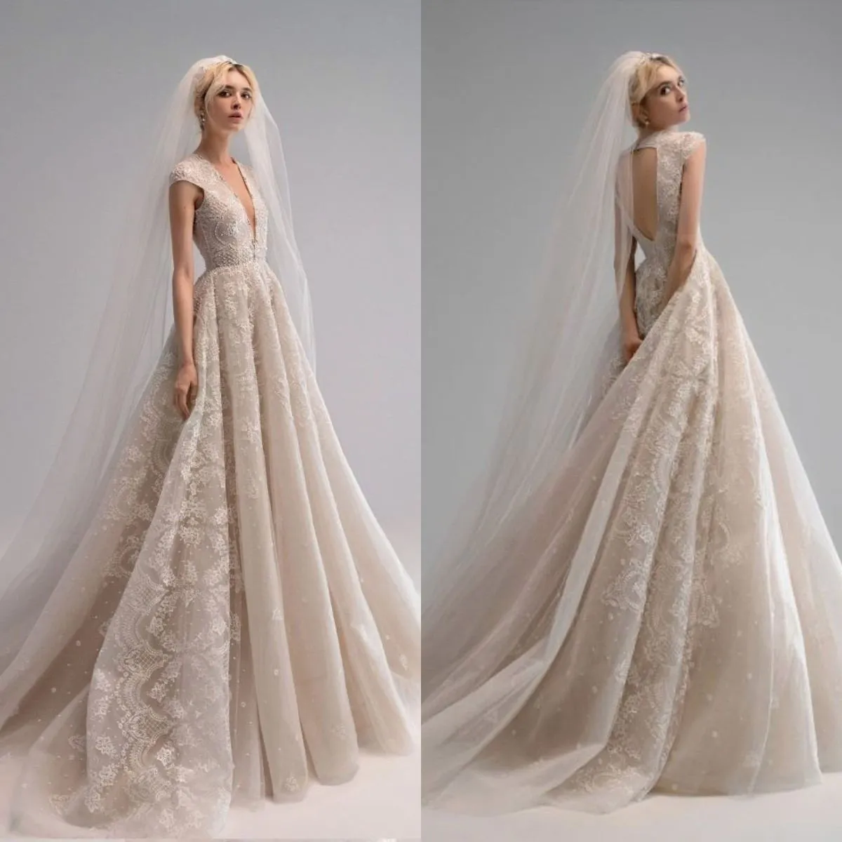 Ersa atelier 2021 vestidos de noiva uma linha vestidos de nupcial manga curta v pescoço lace frisado apliqueiro de mariée