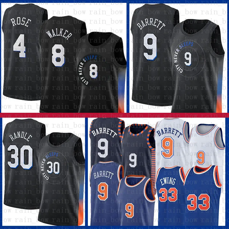 Derrick Rose RJ Barrett Basketbol Formaları 4 9 Kemba Walker Julius Randle Jersey Patrick Ewing Erkek Gömlek S-XXL 8 30 33