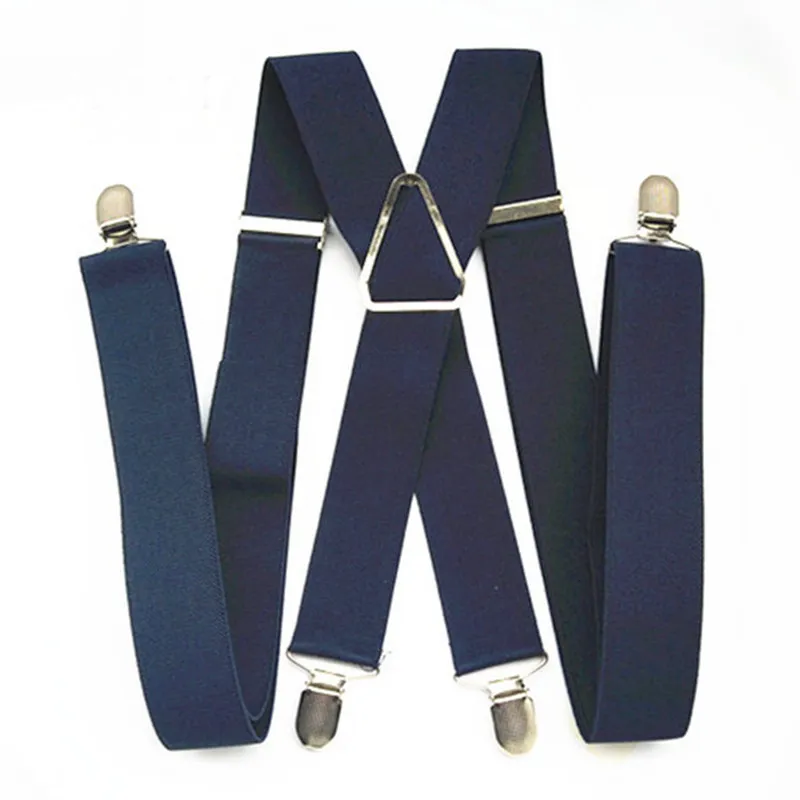 BD054-L XL XXL taille bretelles hommes réglable élastique X dos pantalon femmes jarretelles pour pantalon 55 pouces Clips sur bleu marine