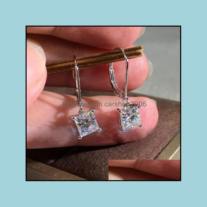 Dangle & Chandelier RongXing White Gold Filled Square Zircon Earring Crystal Small Stone Drop Earrings For Women Simple Fashion