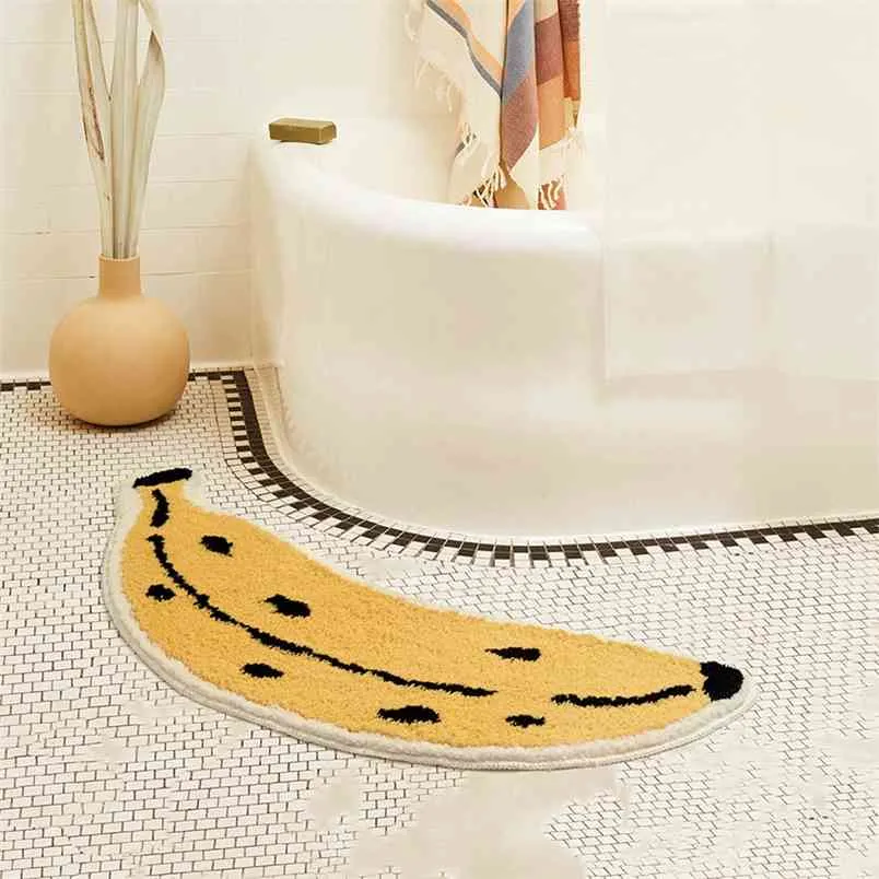 Fruit badkamer mat zacht pluizig cartoon banaan antislip badmat bed kamer vloer voet pad kinderruimte kinderkamer decoratieve home decor 210917