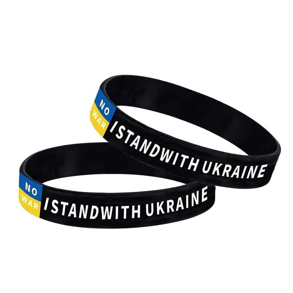 Azul amarelo ucraniano bandeiras bangles cor preta eu ficar com ucrânia pulseira de borracha silicone elástica braceletes unisex 2022 banda de pulso popular t39z8my