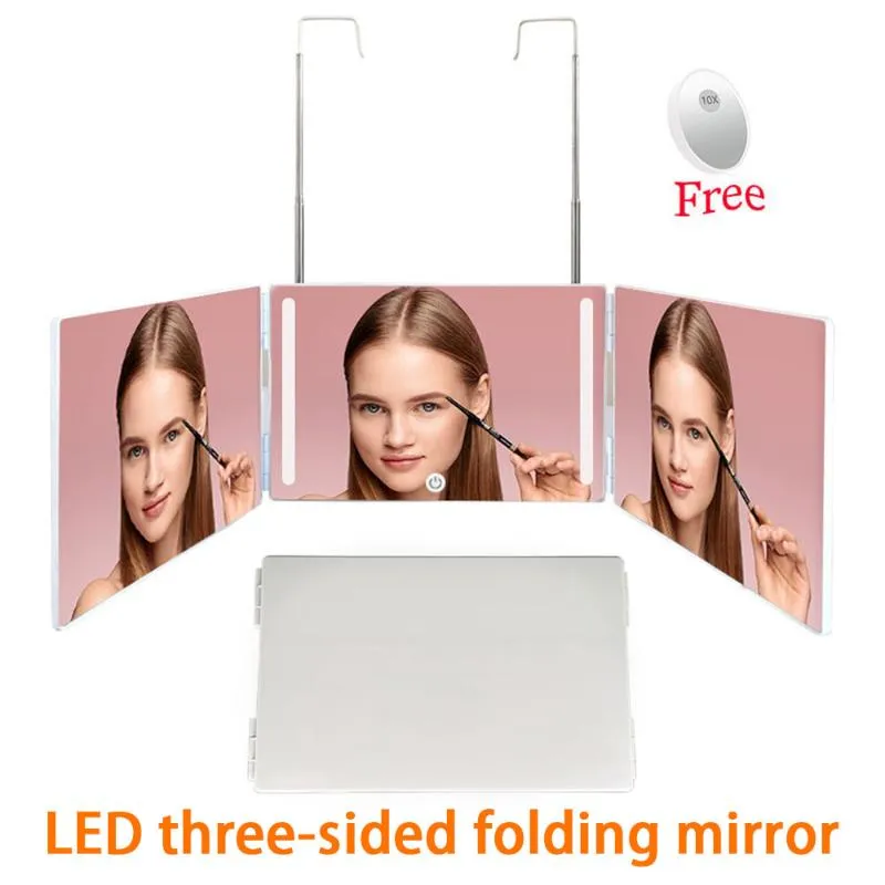 Mirrors Trifold Cosmetic Mirror z mini 10x powiększenie przenośna LED do sypialni Bathroon do domu