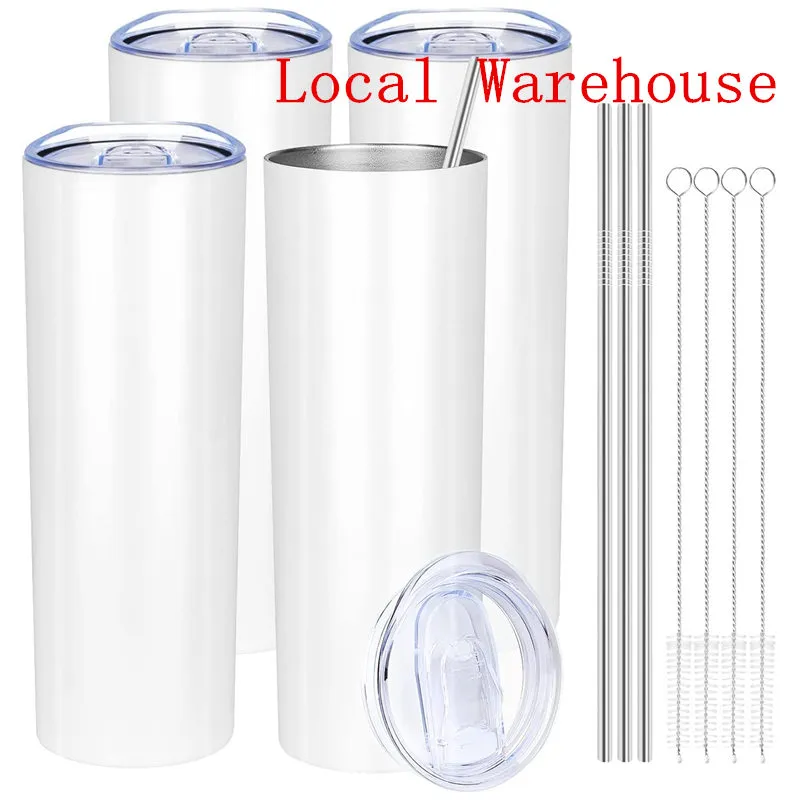 US Warehouse 20oz Sublimation Tumbler with Straws Stainless Steel Double Wall Vacuum Insulated Tumbler Mug Cups with Lid