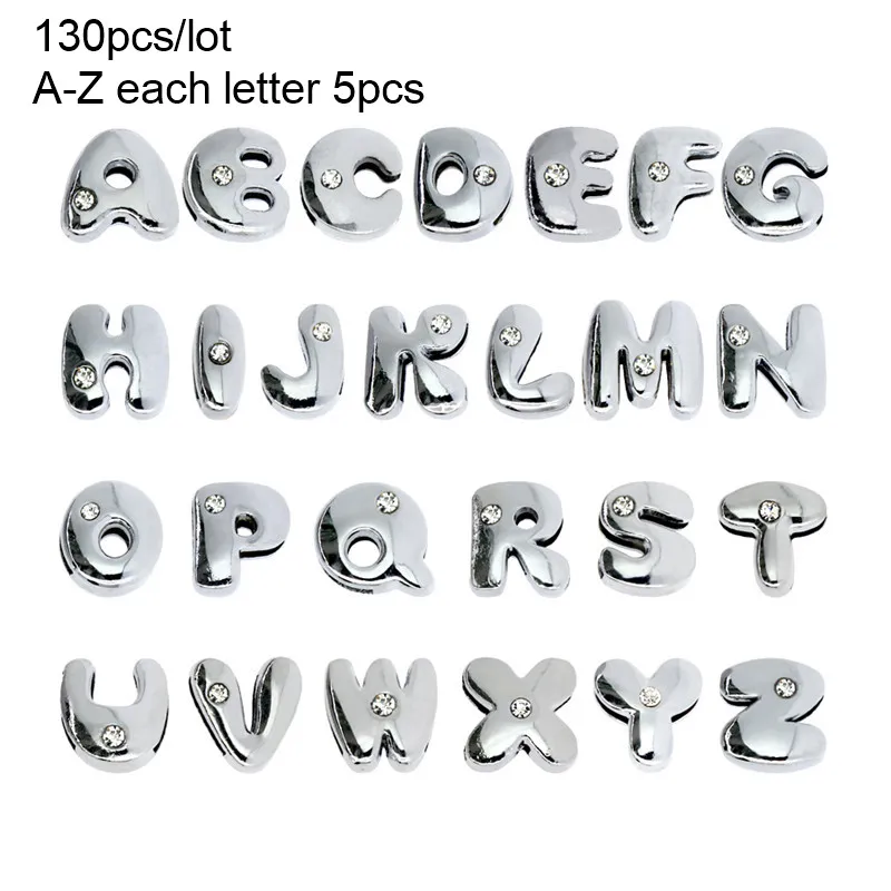 More Options DIY accessory Bead Caps 8mm English Alphabet Slide Letters Charms Rhinestone Fit Pet collar Wristband keychain8234759