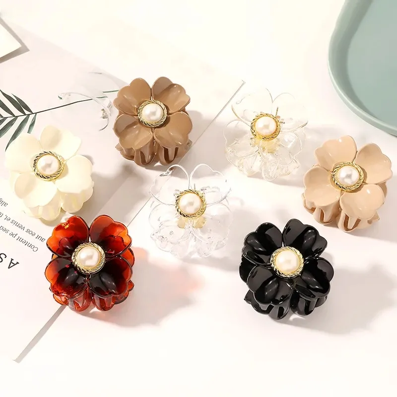 Słodki Mini Flower Pearl Włosy Klipy Dla Kobiet Dziewczyny Pazur Włosy Chic Barrettes Claw Crab Hairpins Styling Moda Akcesoria do włosów