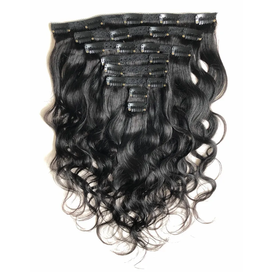 Brazilian Body Wave Clip In Human Hair Extensions 8 Pcs/Set Natural Color Clips ins 8-22 Inch 120 Gram