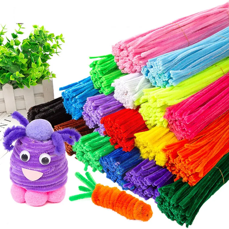 100 pcs / bag kids brinquedos coloridos tops de lã torcendo hastes criptografados materiais artesanais para jardim de infância crianças diy fazendo brinquedo educativo