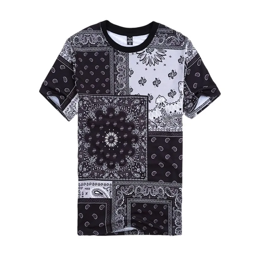 Mens Paisley Bandana Crew Neck T Shirt Hip Hop Streetwear With