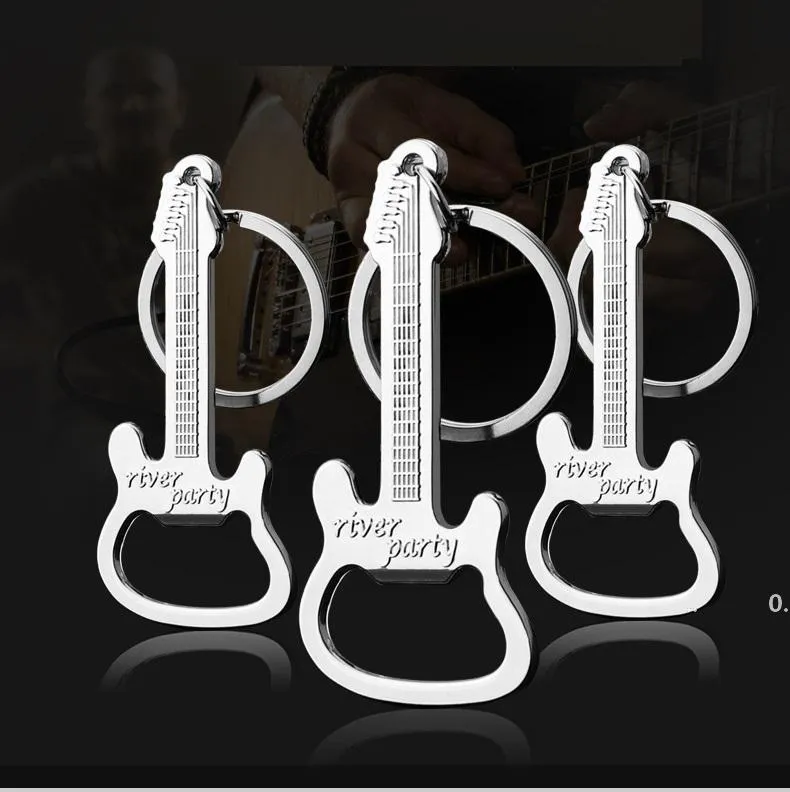 Kreatywny Retro Gitara Piwo Otwieracz Brelok Keyring Key Chain Pierścień Pierścień Kuchenny Bar Akcesoria Prezenty Stopu Cynku Party Favor RRE10693