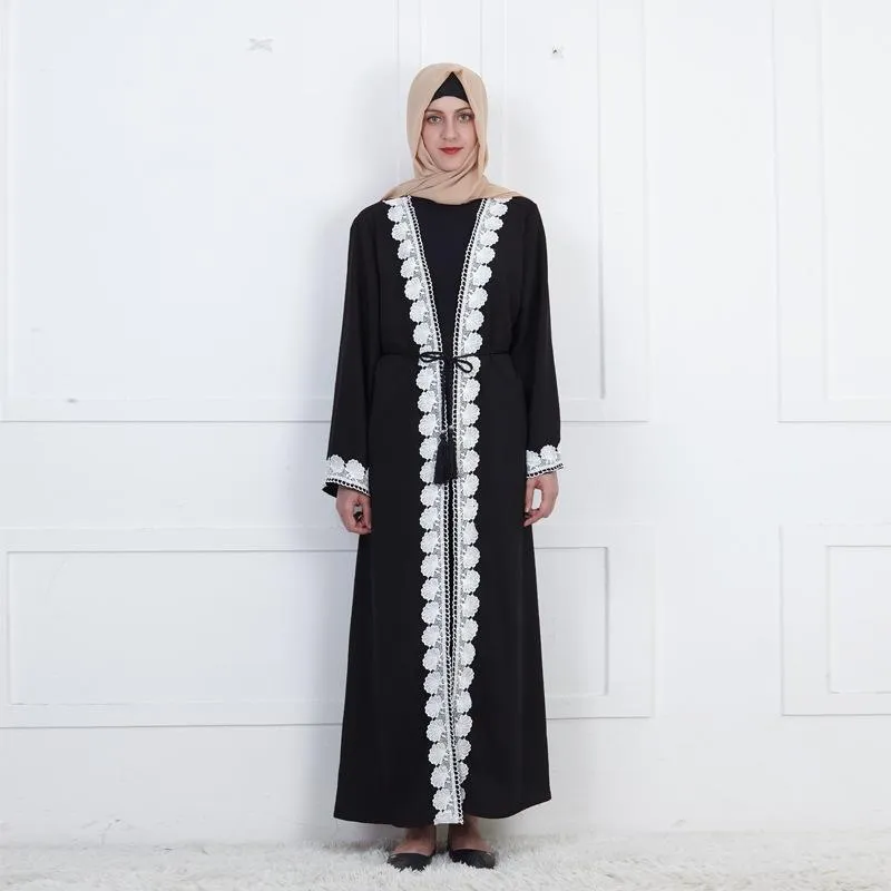 民族服EID Al-Adhaプラスサイズ全長大人の刺繍レースカフンローブカーディガンアラブイスラム教徒イスラムドバイアベヤドレス