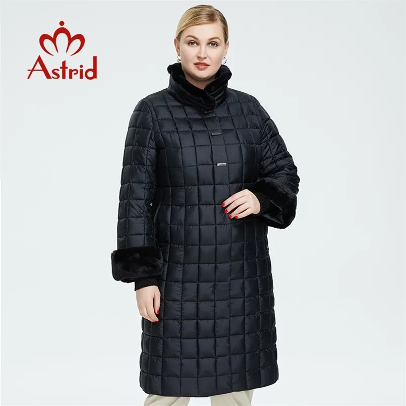 アストリッドウィンターウィンター女性のコート女性長い暖かいパーカーチェック柄ジャケットのウサギの毛皮のフード大型サイズの女性服FR-2040 210910