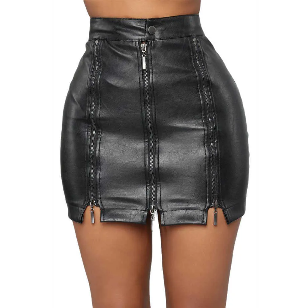 Black back zip faux leather discount high waisted mini skirt