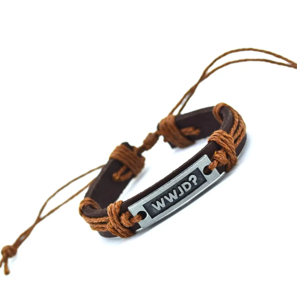 WWJD Genuine Leather Mens Leather Charm Bracelet Wholesale Fashion