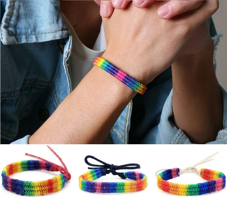 Rainbow LOVE Pride Bracciale Braccialetti intrecciati fatti a mano con corde di amicizia Gay Lesbian Misura regolabile Amante Gioielli fai-da-te