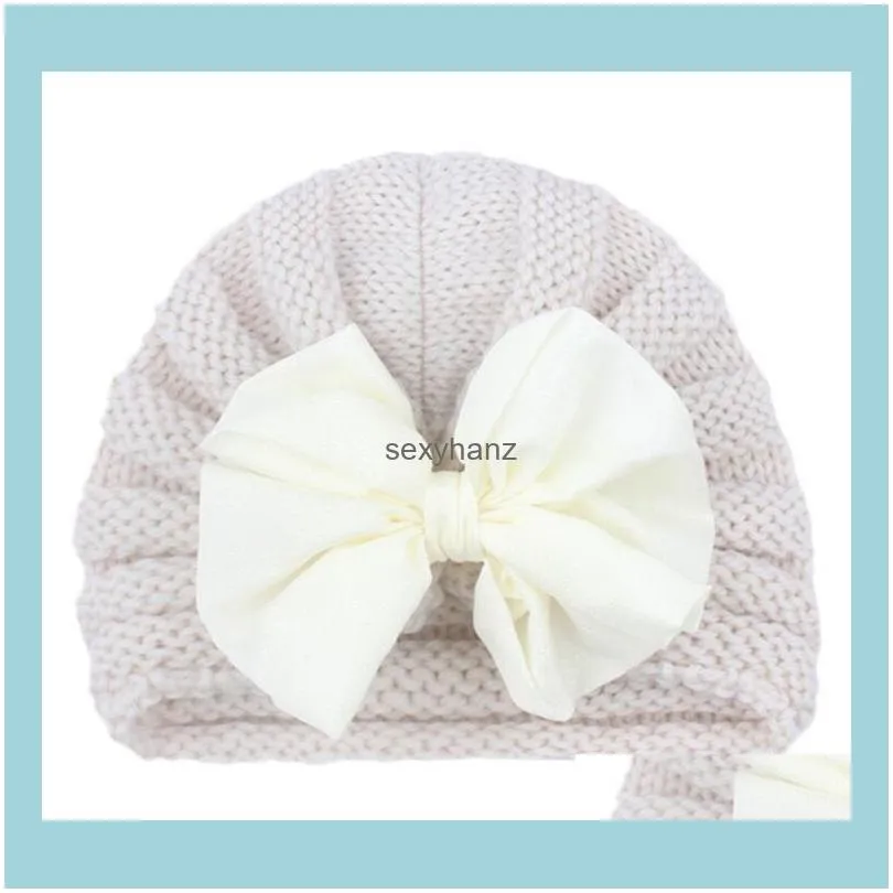 Baby Girls Boys Knot Ball Caps Spring Autumn Kids Knitting Wool Hats Infant Toddler Boutique Turban Elastic Beanie Caps Infant Baby