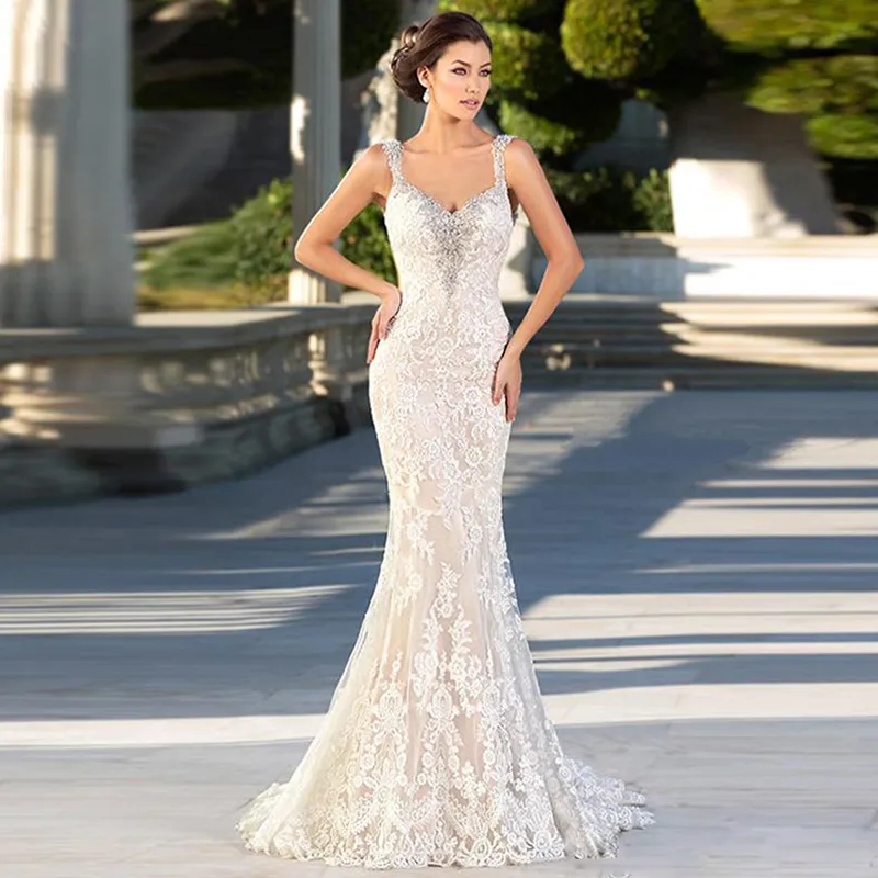chinese dress ladies Convertible Polka Dot Lace Mermaid and A-Line Wedding Dress with Sheer Overskirt