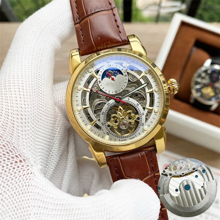 P-009 43 * 13mm Montre De Luxe Męskie Zegarki Automatyczny Ruch mechaniczny 316L Fine Steel Case Calfskin Watchband Luxury Watch Wristwatches