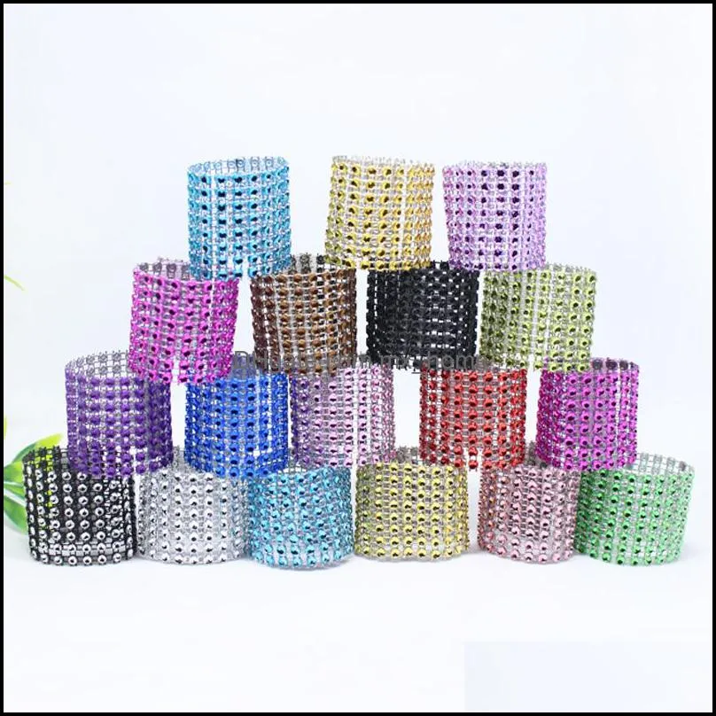 Rhineston Napkin Rings Plastic Napkin Buckle Mesh Wrap Napkin Ring Serviette Holder Hotel Wedding Accessory Table Decoration VT0317