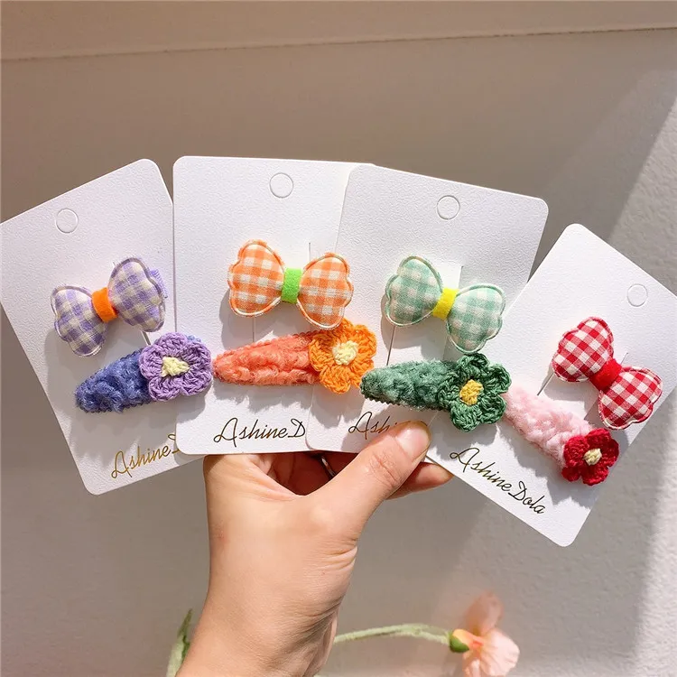 Winter New Sweet Girl Princess Plaid Fabric Bow Hairpins Fashion Children's Cute Wool Flower Plush BB Clip Kids Hair Accessories