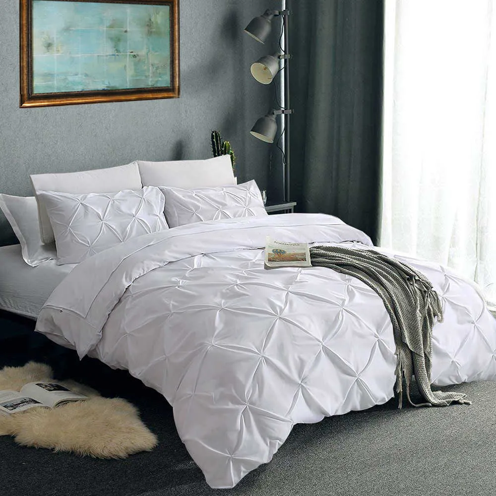高級エジプトの綿の寝具セット3本の女王キングサイズの布団カバーホワイトモダンなプレミアムソフトと枕カバー210615