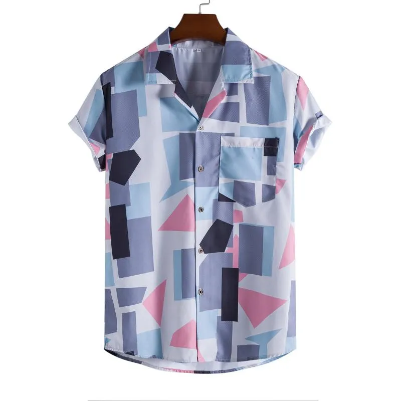 남성 캐주얼 셔츠 2021 여름 하와이 셔츠 남성 민족 스타일 인쇄 짧은 소매 해변 착용 버튼 휴가 의류 chemise homme
