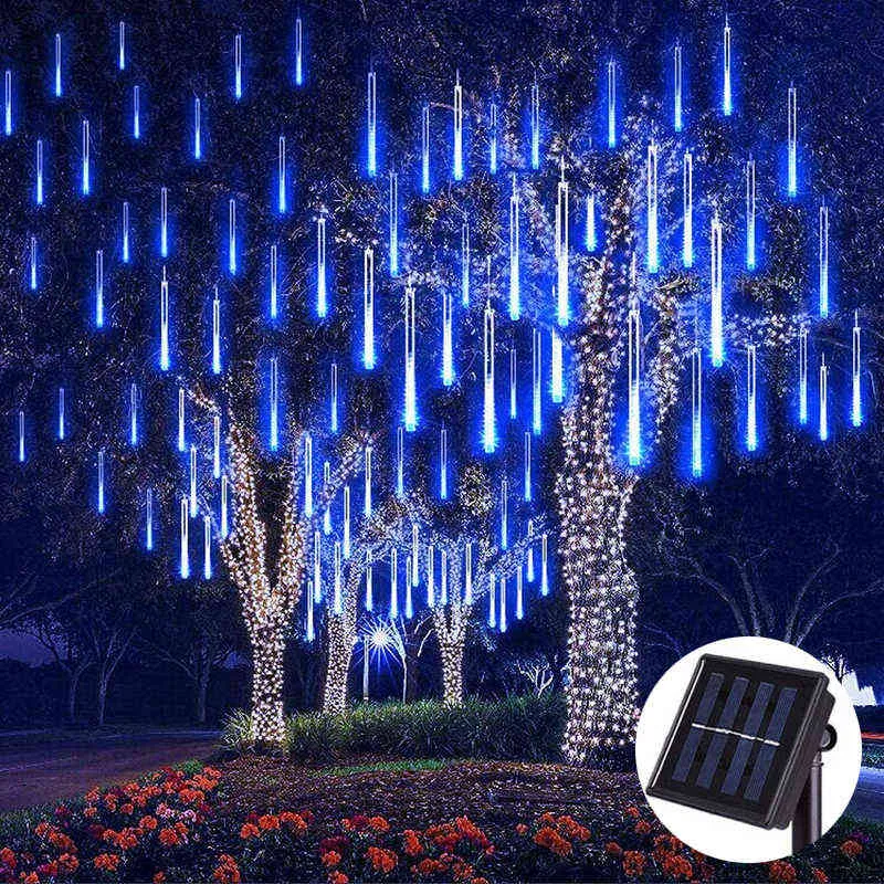 太陽LEDライト屋外防水フェアリー流星のシャワーライト弦の花輪144 LEDSホリデーパーティーの結婚式のクリスマスの装飾211028