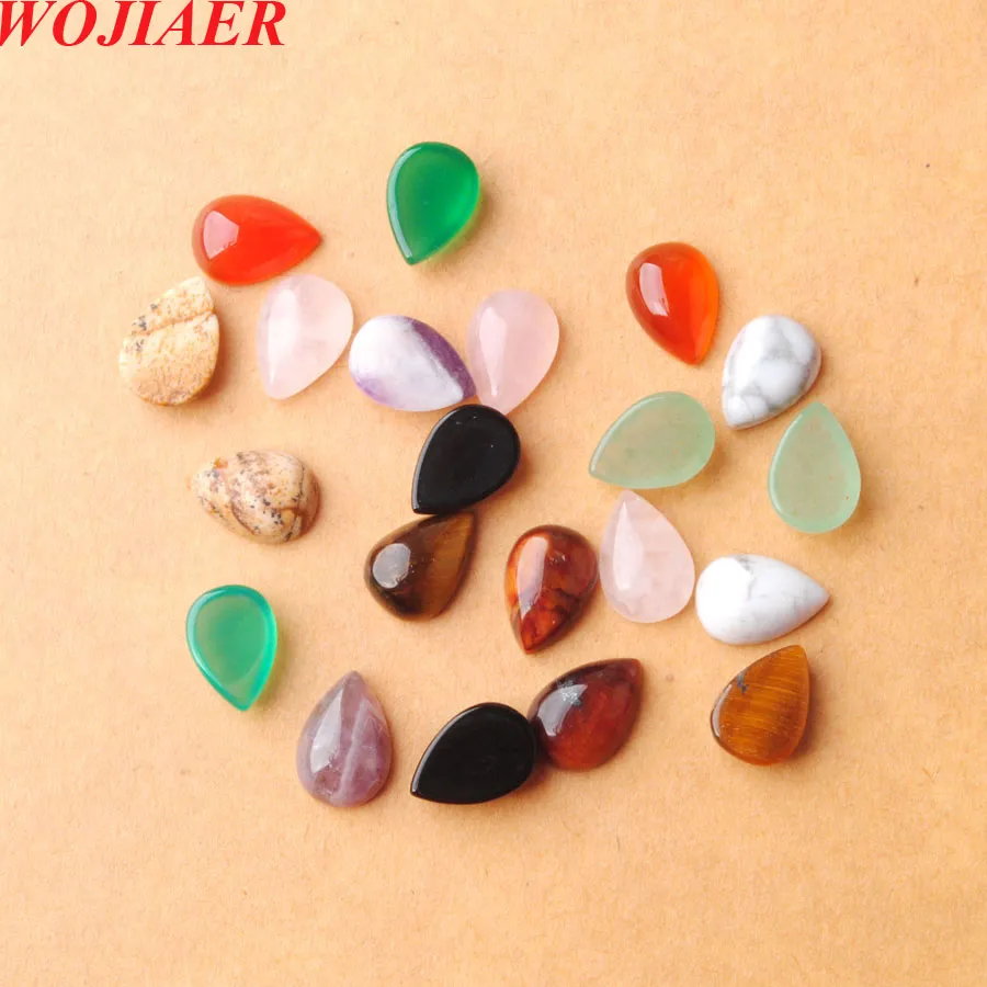 Wojiaer pequeño tamaño natural turquesa gemstone pera cabujón cabañas sin agujero para joyas de anillo de bricolaje que fabrican 7x10 mm BZ906