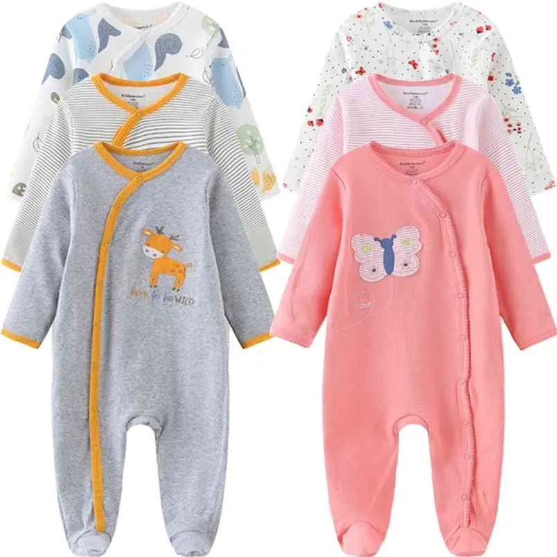 Unisex baby romer 2 / 3pcs långärmad jumpsuits för född pojke tjej våren 0 till 12 månader spädbarn kläder set 100% bomull 210816