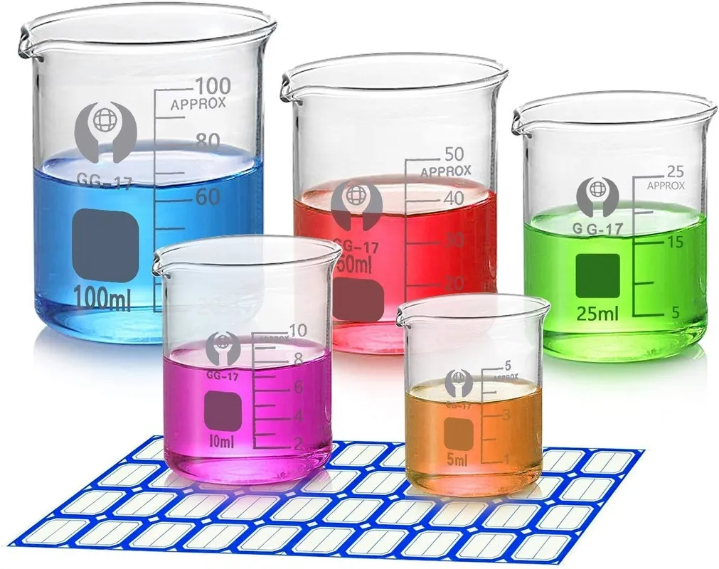 Beakers Fuccess Lab Supplies 5ML 10ML 25ML 50ML 100ML زجاج الزجاج قياس مجموعة منخفضة