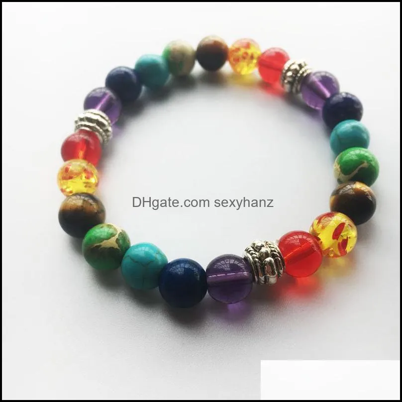 Mixed New fashion natural stone Round Shape Beads Lava Stone chakra healing Beaded Bracelets Jewelry Gift ZHL2997