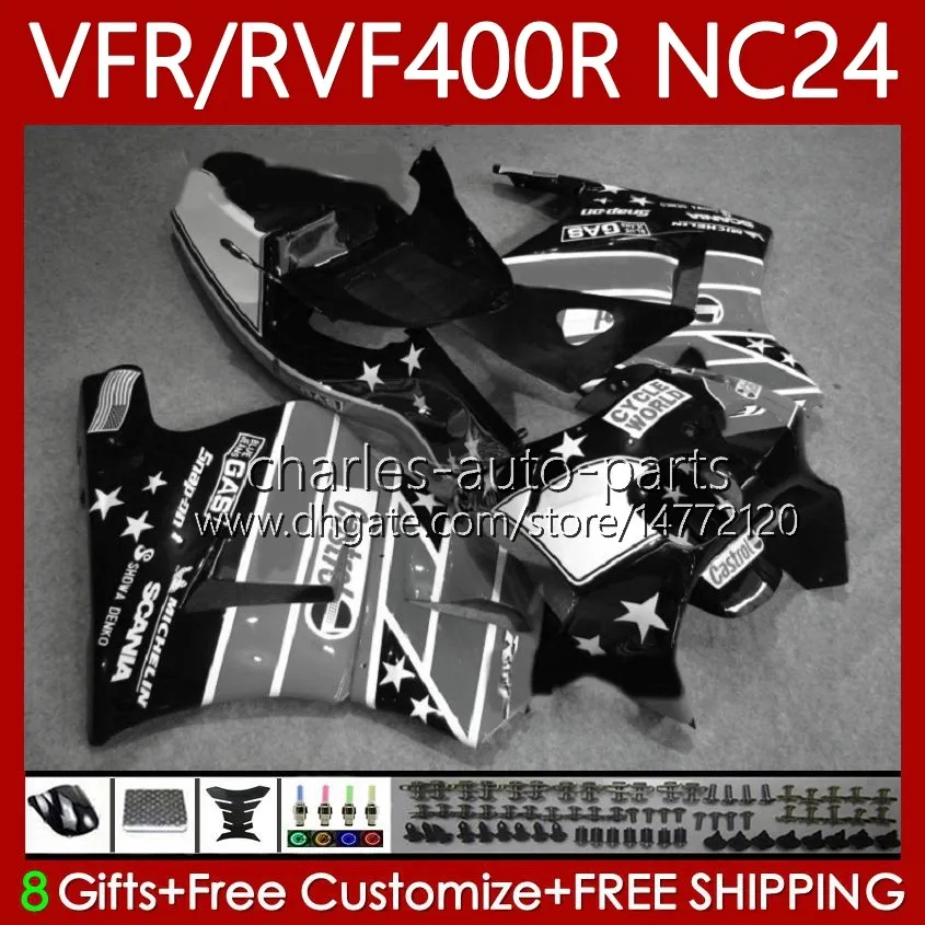 Fairings Kit For HONDA RVF VFR 400 VFR400 R 400RR 87-88 Body 78No.160 VFR400R RVF400R NC24 V4 RVF400 R Grey black 1987 1988 VFR 400R VFR400RR 87 88 Motorcycle Bodywork