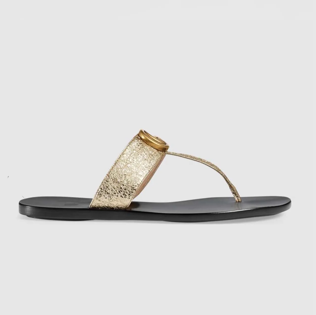 Läder Thong Sandal Tofflor Kvinnor Sommar Klassisk Enkel Flip Flop Lady Black White Gold Slides