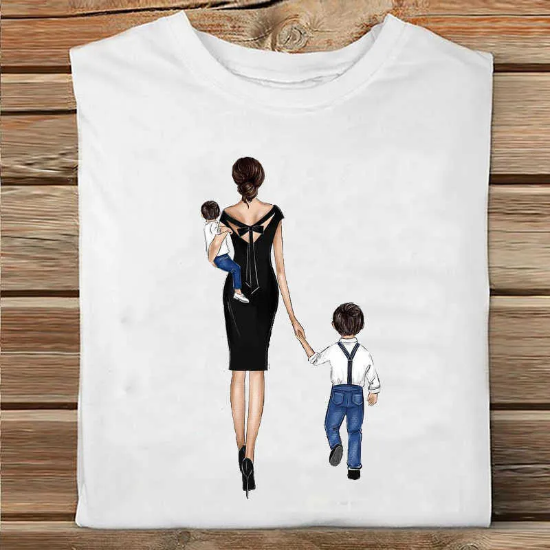 Vrouwen korte mouw jongen 2021 lente liefde zoete mama moeder moeder mode kleding print t-shirt vrouwelijke tee top dames grafische t-shirt x0527