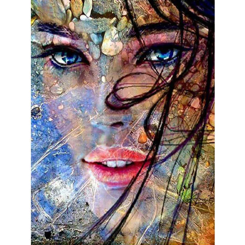 Senyuart 5D DIY Rhinestone Diamond Painting Full Round Borr Bild Skönhetsfärg med siffror Cross-Stitch Kit Broderi Mosaic