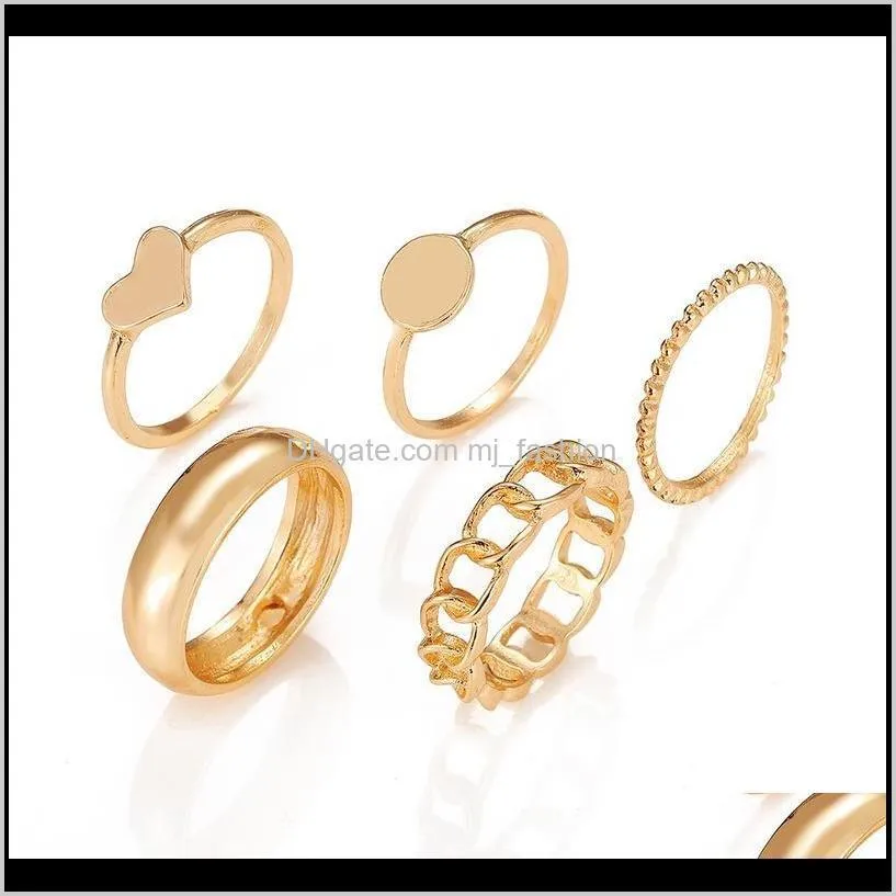 rings new chain ring set fashion trend personality party rings for women golden heart-shaped rings 5-piece set ring