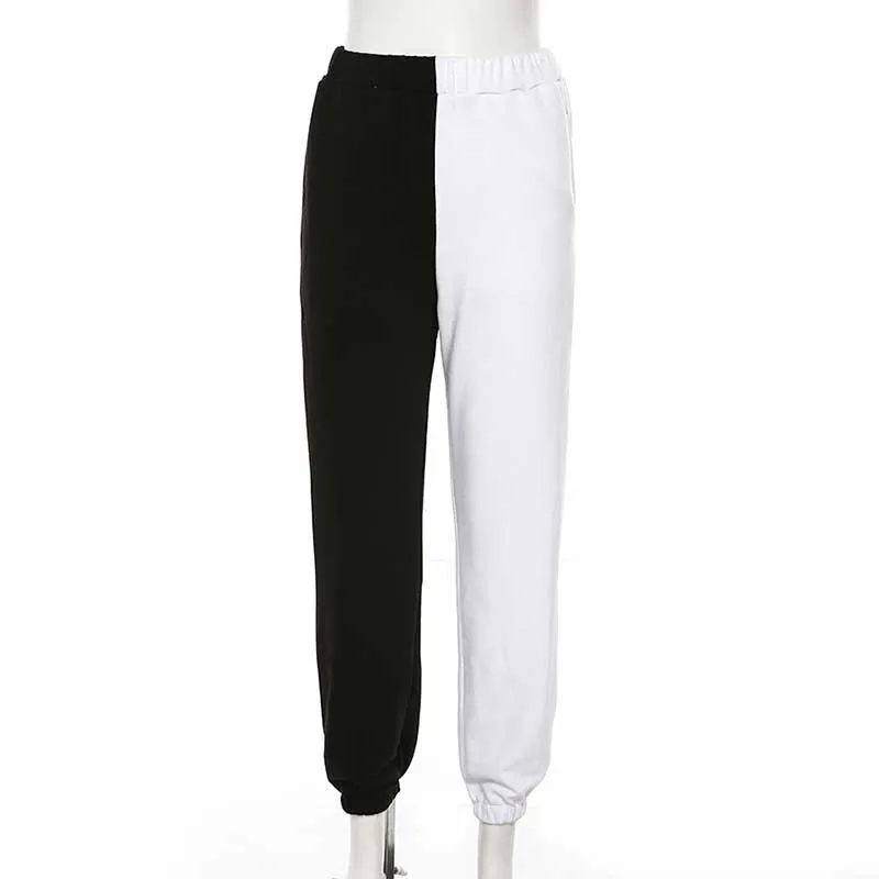 Half Black Half White Pants Women Trousers Sweat Baggy Pants Women