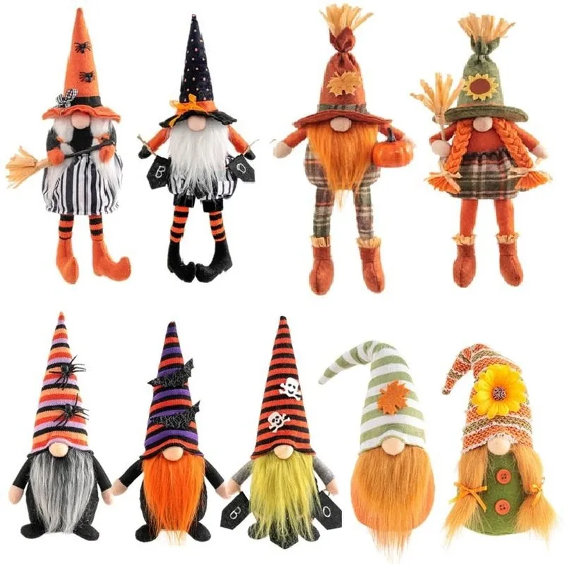 Halloween Party Decoration Długie nogi z miotłą Krasnolud Doll Kreatywny Faceless Dolls Home Desktop Ozdoby 496