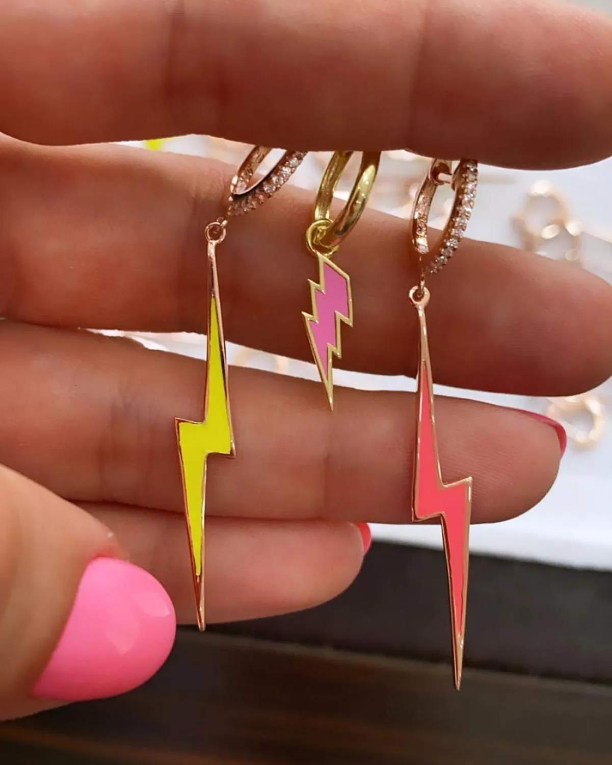 Summer ing women jewelry long lightning Neon enamel color the flash bolt charm hoop earring