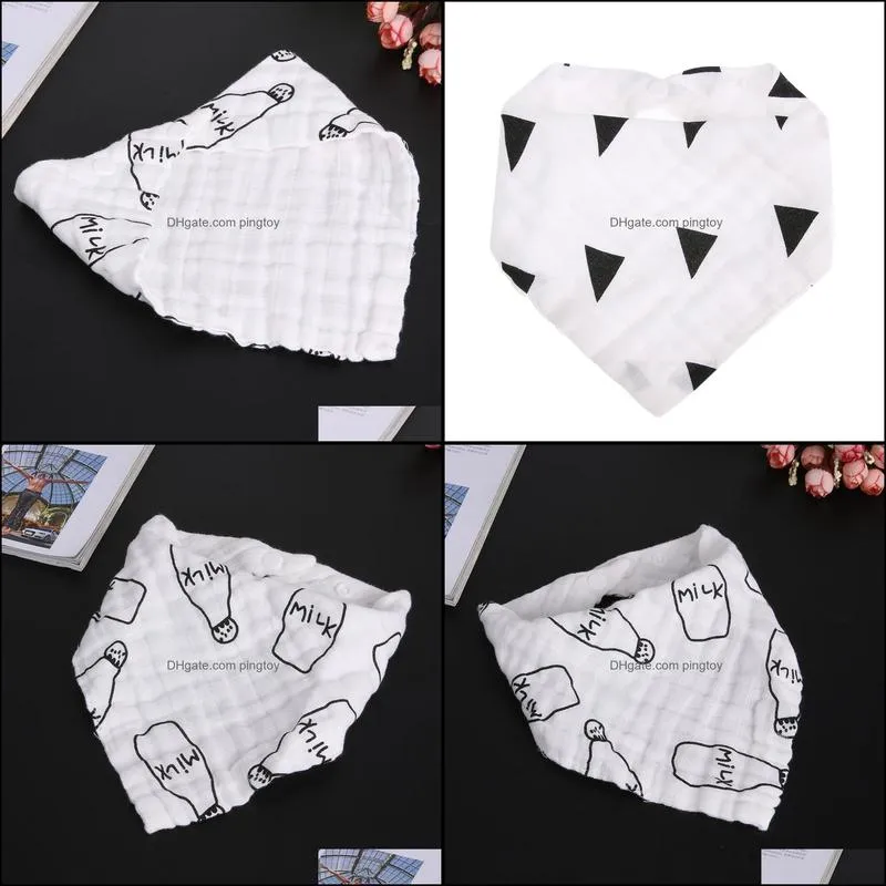 Cotton Baby Bibs Cute Milk Bottle Triangle Print Kids Infant Head Scarf Bandana Feeding Burp Cloths Saliva Towel for Girls Boys