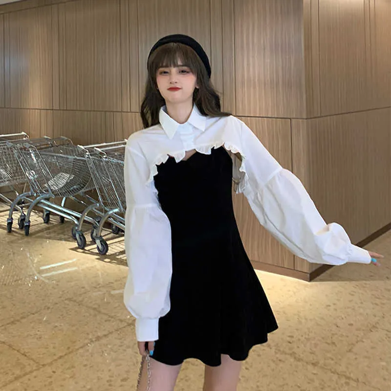 Korean Gothic Y2K Mini Dress - Elegant Long Sleeve Party the outfit 2022 for Women