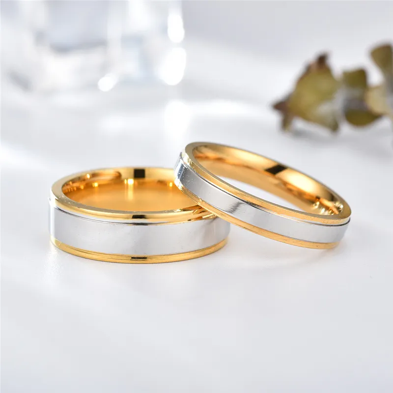 4mm 6mm moda złoty stal tytanowy błyszczący para pierścienie ręcznie polerowane i polerowane długotrwałe biżuteria retencja kolorów