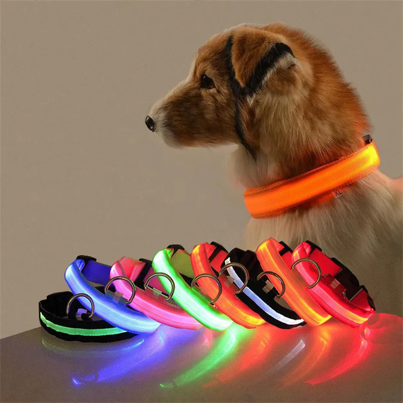LED Nylon Pet Dog Collar Night Safety LED Light Flashing Glow In
