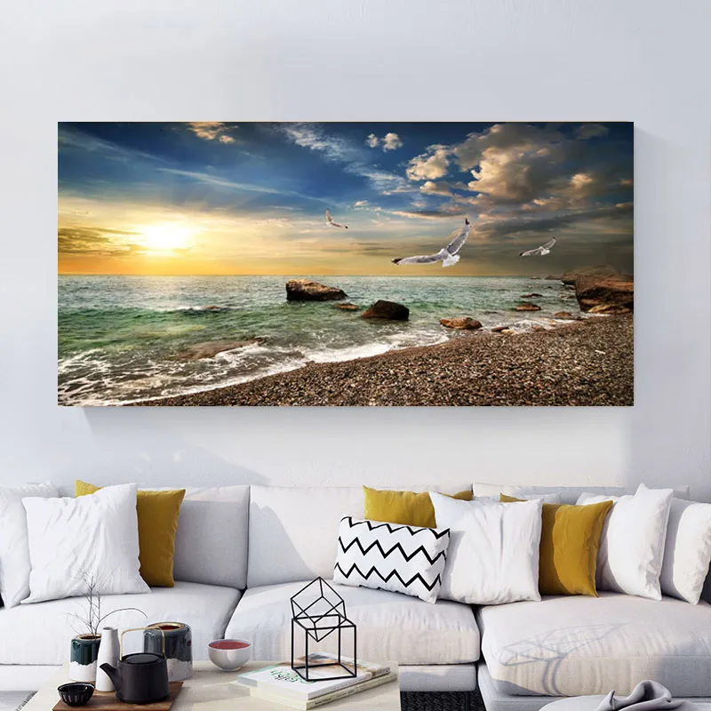 Natuurlijke Landschap Poster Sky Sea Sunrise Painting Gedrukt op Canvas Home Decor Wall Art Pictures voor Woonkamer