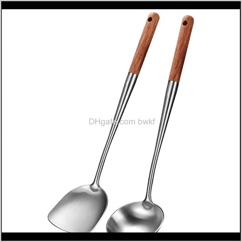 2pcs kitchen wok spatula and ladle tool set 17 inches spatula for wok stainless steel wok spatula kitchen bar tools