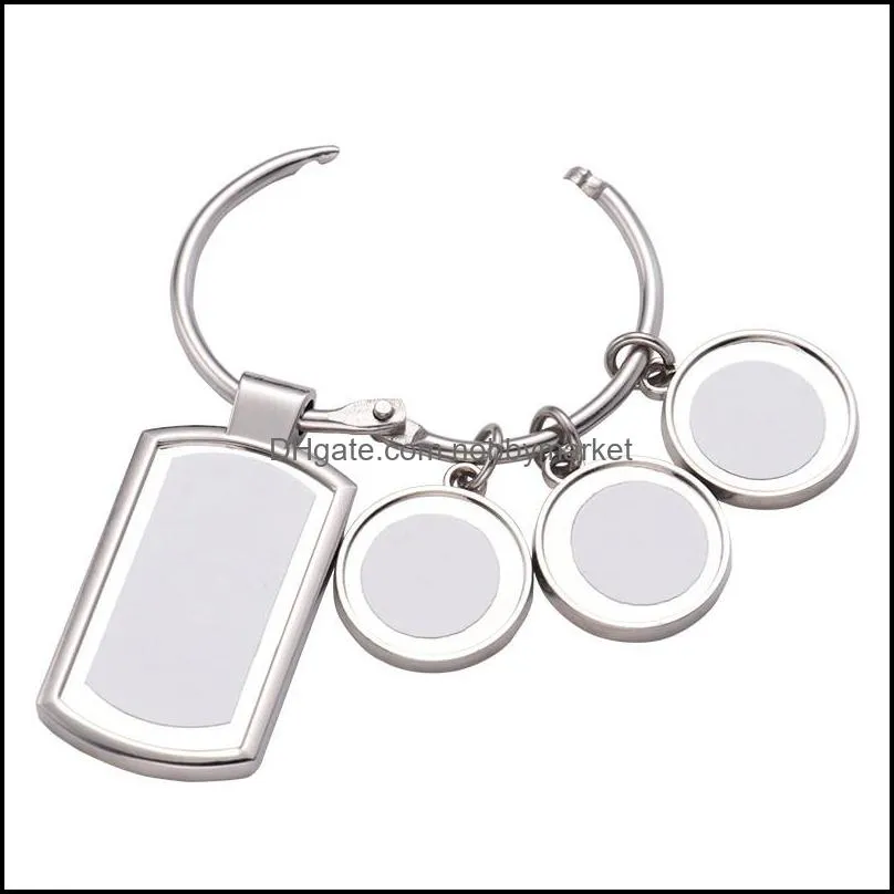 Thermal Transter Sublimation Blanks Key Rings Women Men DIY Three Round South American Alloy Silver Plated Pendants Designer Jewelry Keychain For Family